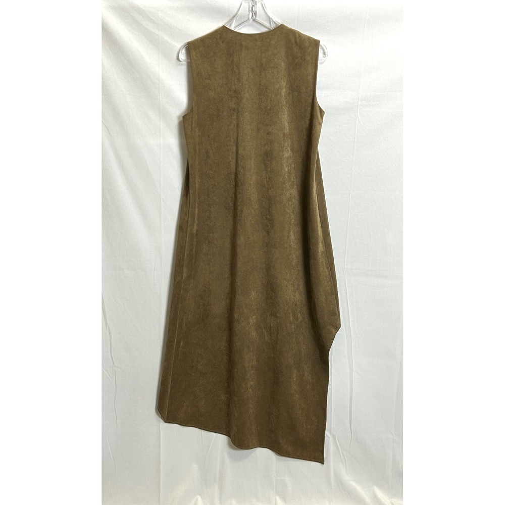 BCBGMAXAZRIA Womens Brown Faux Suede Longline Asymmetrical Lined Dress - Picture 8 of 10